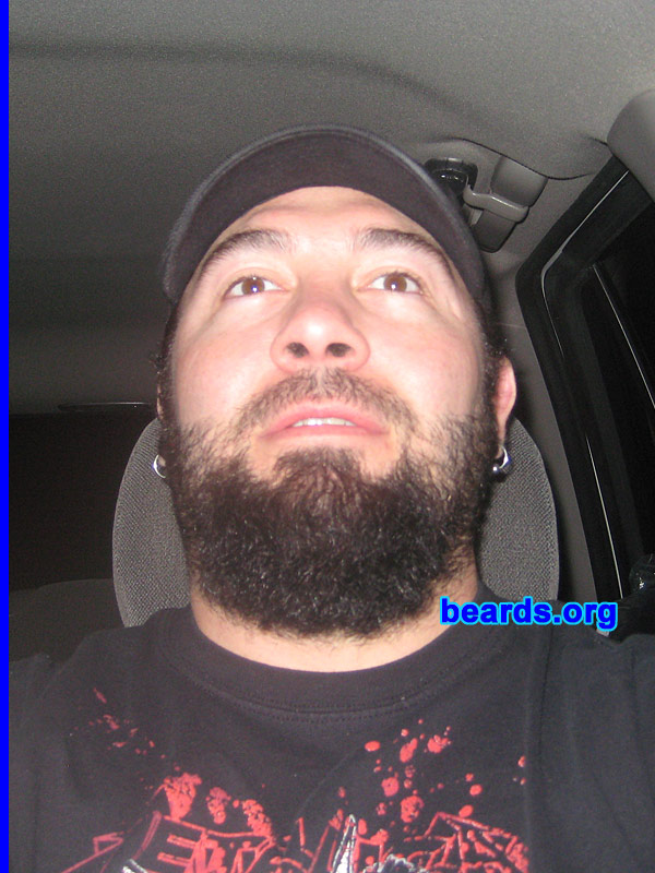 Dustin M.
Bearded since: 1998. I am a dedicated, permanent beard grower.

Comments:
I grew my beard because of razor burn. I look better with it. It's just who I am. I feel better with the beard.

How do I feel about my beard? Love it. It's just a part of who I am. 
Keywords: chin_curtain