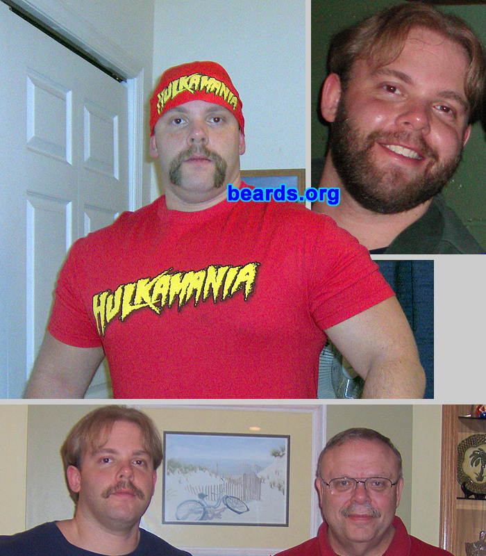 Brian K.
I am an occasional or seasonal beard grower.

Comments:
My buddies and I had a beard growing contest for Christmas 2007 and we all really enjoyed it. I'll probably grow mine in thick every winter now, as it gives me that manly look I enjoy so much! I'm a big Hulk Hogan fan and also shaved down to a Hogan Fu Manchu after the contest. I also shaved down to a regular mustache next, and took a photo with my dad, who has had a mustache for probably thirty-five years now.

How do I feel about my beard?  I like it, it keeps your face warm in the winter, and is a good change of pace from being clean shaven.
Keywords: full_beard