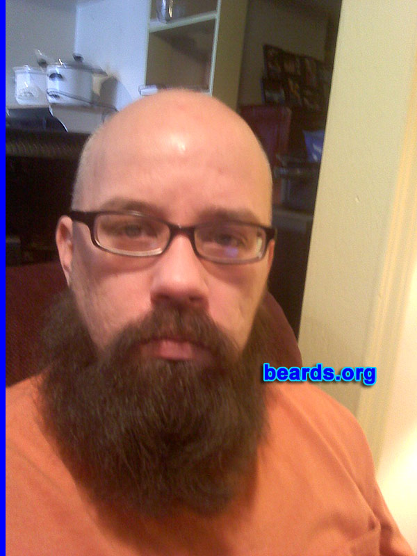 Rick
Bearded since: 2012. I am a dedicated, permanent beard grower.

Comments:
Why did I grow my beard? Got tired of just having a goatee. Plus, I love the way I look with my shaved head and my beard. It's the only hair I have left on my head since i started going bald years ago.

How do I feel about my beard? I love my beard. I comb it at least once an hour just to keep it smooth and looking good.
Keywords: full_beard