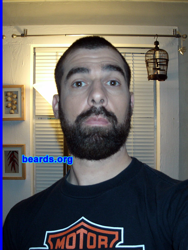 Maximillian M.
Bearded since: 1995. I am a dedicated, permanent beard grower.

Comments:
I started growing a goatee back in 1995. For the past two years I have gone back and forth from goatee to beard.
UPDATE, April 2010:  I am sticking with the full beard.

How do I feel about my beard? Lucky that I am able to grow one. 
Keywords: full_beard