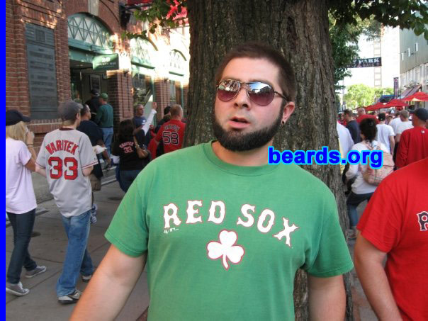Joshua
Bearded since: 2008.  I am a dedicated, permanent beard grower.

Comments:
I grew my beard because I wanted to see how nice of a beard I could grow. In my pictures,  the first one is at a Red Sox game just before I let the beard grow...  Next is me dressed as Yukon Cornelius for Halloween 2009.  The last is a picture of me in February 2010.

How do I feel about my beard? It is awesome. I have done about twelve different styles over the years. Last winter was the first time I grew a full beard and now it is back again this winter...
Keywords: chin_curtain