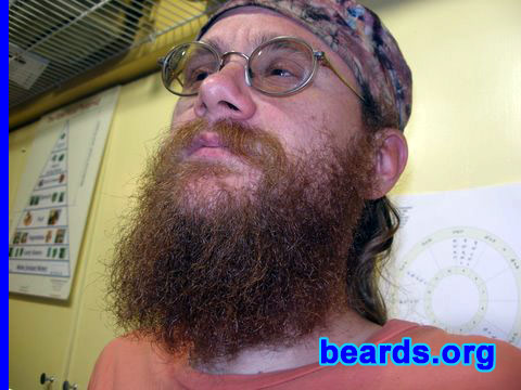 Edward
Bearded since: 1997.  I am an experimental beard grower.

Comments:
A couple of times I started growing a beard because my electric shaver had quit or gotten lost or packed away.

After it's started, it feels like I'm earning something that I have to wait for, like growing tomatoes in the yard. But unlike tomatoes, I get to enjoy the flavors this thing saves for DAYS!

How do I feel about my beard? I really like it now that I've bothered to grow it, learned a little about both taking care of it and having a little style. One of the funnest experiences of my life was having frost grow on my beard while breathing hard in the -5 degrees Fahrenheit air, or having ice form while biking into the snow or rain. Beardsicle rules! We need a category just for beardsicle!
Keywords: full_beard