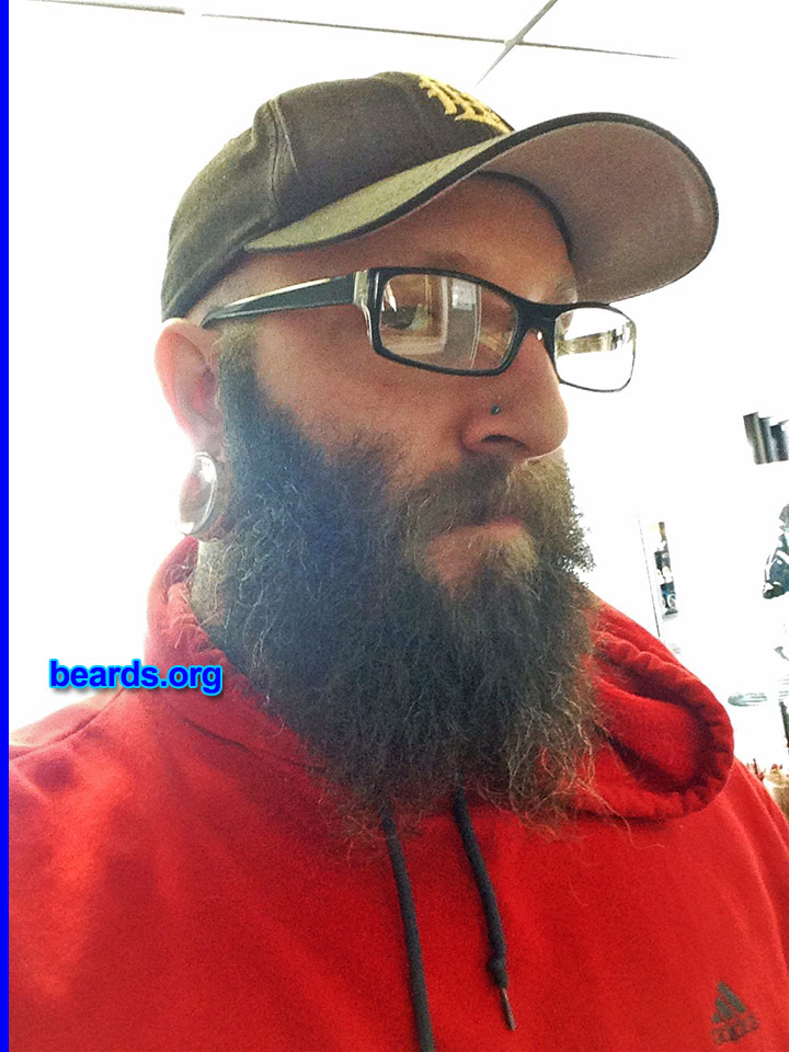 Tyler H.
Bearded since: 2008. I am a dedicated, permanent beard grower.

Comments:
Why did I grow my beard? After wearing a goatee since 1998 in high school, I decided to finally become a man. I've been a "trimmer" since starting to grow a beard, you know, to keep the professional look, but I'm currently six months into a year (never trim again) beard. My wife isn't that happy about it but would admit that she'd never want me to shave.

How do I feel about my beard? Never satisfied. Ever.
Keywords: full_beard