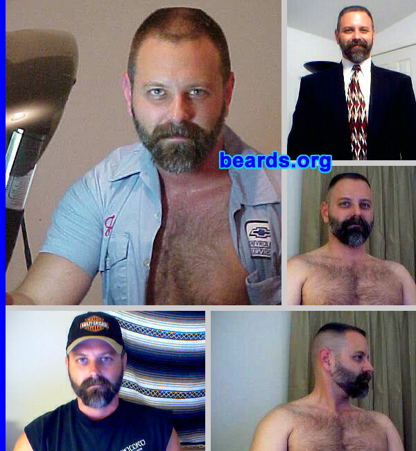 Jeff
Bearded since: 1996.  I am a dedicated, permanent beard grower.

Comments:
I have always like to look of a man with a beard and I grew one and have always had some kind of facial hair. I go from full beard to stache and goatee. Keep it full. I am graying now and I have colored it, but now since I am 43 I have decided to keep it natural.

I love it and will never go clean shaven ever again.
Keywords: full_beard