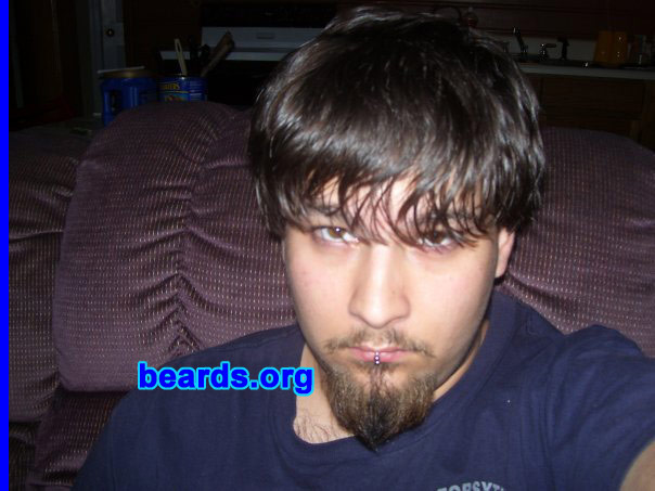 Brandon C.
Bearded since: 2002. I am a dedicated, permanent beard grower.

Comments:
I grew my first beard during the summer between ninth and tenth grade and never shaved it off again. I feel like my beard is a part of my personality and without it I'm not me.

How do I feel about my beard?  Nothing beats it...except that I've never grown a full beardy and that's something I think I'm going to do...actually I am going to.
Keywords: goatee_mustache