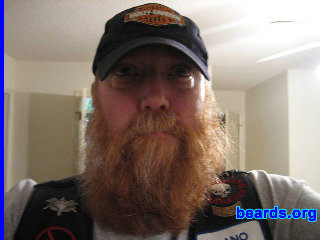 Dano
Bearded since: 1976.  I am a dedicated, permanent beard grower.

Comments:
This beard that I have now was grown because, when I broke my shoulder towards the end of 2005, I couldn't shave.  My dad has most always had a beard and I've had one on and off for years.  I've kept a beard several years at a time, then at times, I would grow it in the winter and shave it in the spring. I'll probably keep it this time since I'm involved in the Chariots Of Hope Motorcycle Ministry.

I like it a lot... It is perfect to fit in with the other bikers... A great conversation piece... My wife likes it and that is what matters most!
Keywords: full_beard