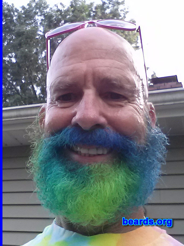 Todd K.
Bearded since: 2011. I am an occasional or seasonal beard grower.

Comments:
Why did I grow my beard? I grow hair where I can.

How do I feel about my beard?  Love it.  I love having it tie dyed for the summer. It was a boring white until June 2013.  Since then, I've kept it colored.
Keywords: full_beard