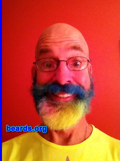 Todd K.
Bearded since: 2011. I am an occasional or seasonal beard grower.

Comments:
Why did I grow my beard? I grow hair where I can.

How do I feel about my beard?  Love it.  I love having it tie dyed for the summer. It was a boring white until June 2013.  Since then, I've kept it colored.
Keywords: full_beard