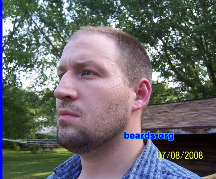 Jim
Bearded since: 2008.  I am an experimental beard grower.

Comments:
I have always wanted to grow a beard but was unable to because of my profession.

How do I feel about my beard?  I just started and am still undetermined.  What do you all think? Should I keep going?
Keywords: stubble full_beard