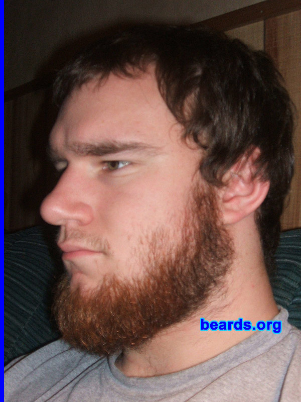 Kyle
Bearded since: 2007.  I am an experimental beard grower.

Comments:
I grew my beard because, ever since i was little, I couldn't wait to grow a beard. I've been trying new styles. Usually get sick of one style then transfer it to a different style. I grew my current one because it was getting cold out. 

How do I feel about my beard? I like my beard. It's getting a little messy. I have been hearing bad things about it, but am using the bad things as motivation to grow it more.
Keywords: chin_curtain