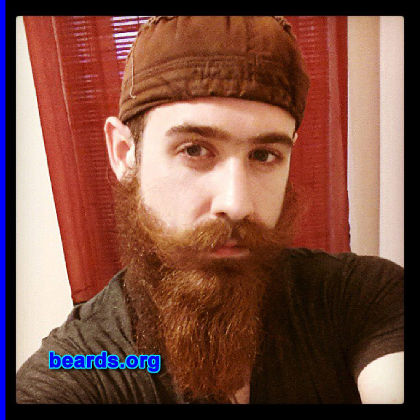 Timothy B.
Bearded since: 2012. I am an experimental beard grower.

Comments:
Why did I grow my beard? I love the red color.  It's the only hair on me that brings out that aspect of my family lineage. I practice Magick and Alchemy, and am all around into self-expression.  So it's kind of me being a caricature of myself for fun. I just wanted to see what it would look like to let it grow without trimming or shaving. My wife loves it, too, and has been an ardent supporter that I keep growing it through the tough times, especially this past summer. :-)

How do I feel about my beard? I love it.  But I miss my boyish good looks. It operates a lot like whiskers and the added sensitivity for detecting pheromones and subtle shifts in my environment is totally awesome. The psychological impact it has on people (I live in NYC) has been quite an interesting experience as well. I think I'll shave and regrow a few more times in my life before I leave it as a permanent feature.
Keywords: full_beard