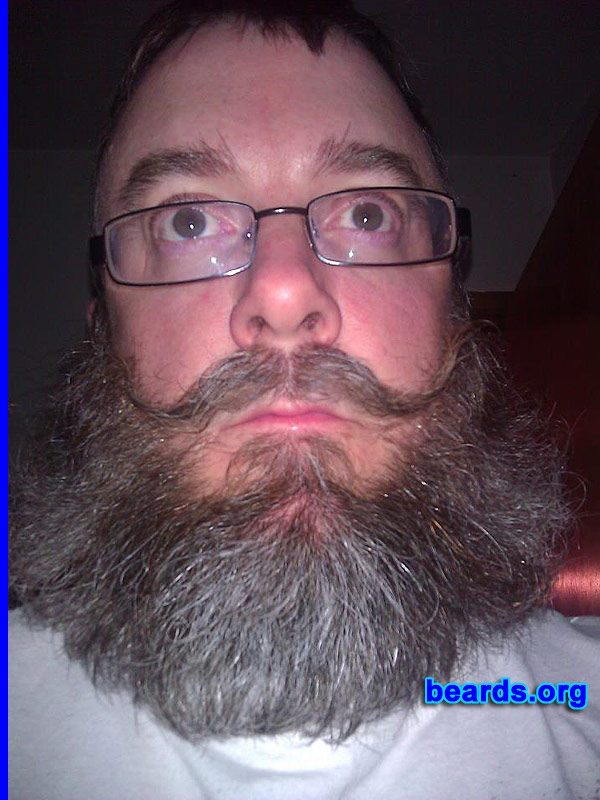 Brad
Bearded since: 2009. I am a dedicated, permanent beard grower.

Comments:
I originally was a seasonal Beardybro.  Being outside in the winter, the beard created warmth and comfort and established my calling as a man. Last year a few of us friends established the Beardyman contest( fastest to six months) and we all started from scratch. We had criteria and rules for growth as well as no trimming for the growth. After being laid off, I saw the opportunity to let the whiskers fly, thus the trimmers were put into to storage.

How do I feel about my beard? I have always had a soft spot for my friend.  That is why he has been named Mr. Bo Jangles. My father is a handlebar man and I am training to follow in his footsteps!
Keywords: full_beard