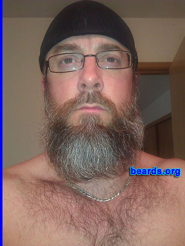 Brad
Bearded since: 2009. I am a dedicated, permanent beard grower.

Comments:
I originally was a seasonal Beardybro.  Being outside in the winter, the beard created warmth and comfort and established my calling as a man. Last year a few of us friends established the Beardyman contest( fastest to six months) and we all started from scratch. We had criteria and rules for growth as well as no trimming for the growth. After being laid off, I saw the opportunity to let the whiskers fly, thus the trimmers were put into to storage.

How do I feel about my beard? I have always had a soft spot for my friend.  That is why he has been named Mr. Bo Jangles. My father is a handlebar man and I am training to follow in his footsteps!
Keywords: full_beard