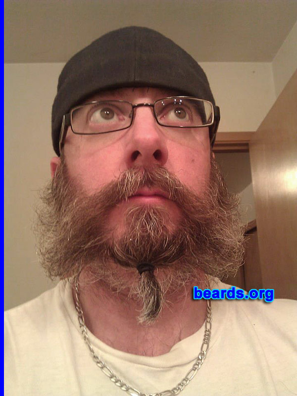 Brad
Bearded since: 2009. I am a dedicated, permanent beard grower.

Comments:
I originally was a seasonal Beardybro.  Being outside in the winter, the beard created warmth and comfort and established my calling as a man. Last year a few of us friends established the Beardyman contest( fastest to six months) and we all started from scratch. We had criteria and rules for growth as well as no trimming for the growth. After being laid off, I saw the opportunity to let the whiskers fly, thus the trimmers were put into to storage.

How do I feel about my beard? I have always had a soft spot for my friend.  That is why he has been named Mr. Bo Jangles. My father is a handlebar man and I am training to follow in his footsteps!
Keywords: full_beard