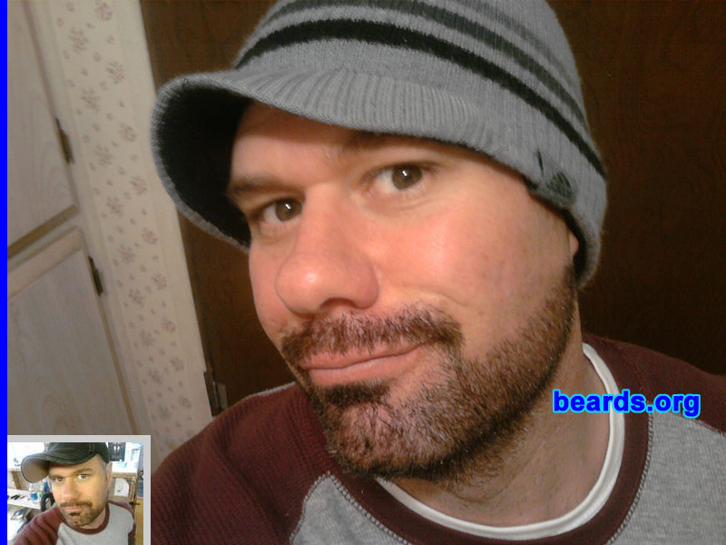 Jason C.
Bearded since: 2010.  I am an experimental beard grower.

Comments:
I grew my beard because cool people have beards: Jesus,  Moses, etc.   Plus, I have some kind of crazy DNA that makes me grow fast hair.
 
How do I feel about my beard?   I love it . My wife hates it . I really want to get this thing grown in. I can't wait for it to get long in like five months...
Keywords: goatee_mustache