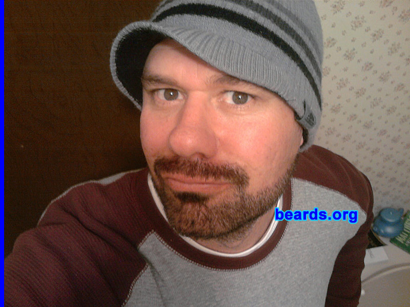 Jason C.
Bearded since: 2010.  I am an experimental beard grower.

Comments:
I grew my beard because cool people have beards: Jesus,  Moses, etc.   Plus, I have some kind of crazy DNA that makes me grow fast hair.
 
How do I feel about my beard?   I love it . My wife hates it . I really want to get this thing grown in. I can't wait for it to get long in like five months...
Keywords: goatee_mustache