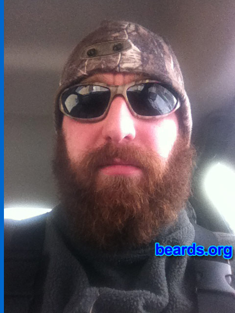 Adam
Bearded since: 2013. I am an occasional or seasonal beard grower.

Comments:
Why did I grow my beard? I start my beard every year on October 1st and go until spring. This is five months of growth.It keeps me warm all hunting season.

How do I feel about my beard? We are very close. We do everything together.
Keywords: full_beard