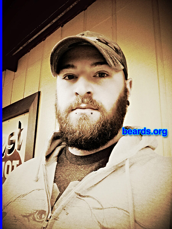 Dusty M.
Bearded since: 2012. I am an experimental beard grower.

Comments:
Why did I grow my beard?  A bet at first. I'm always the well-groomed guy and I was bet I wouldn't just...let it go.

How do I feel about my beard?  At first it was bothersome.  But now I see no reason to let go of it.
Keywords: full_beard