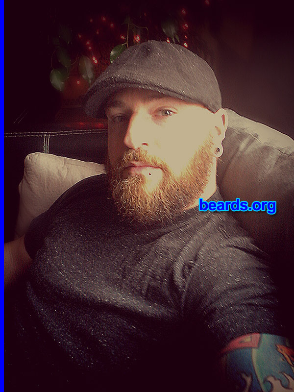 Dusty M.
Bearded since: 2012. I am an experimental beard grower.

Comments:
Why did I grow my beard?  A bet at first. I'm always the well-groomed guy and I was bet I wouldn't just...let it go.

How do I feel about my beard?  At first it was bothersome.  But now I see no reason to let go of it.
Keywords: full_beard