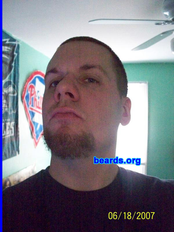 J.R.
Bearded since: 2007.  I am a dedicated, permanent beard grower.

Comments:
I grew my beard for a change. I was in the Navy since 2003.  I got out in December and I haven't shaved my lower chin since, just trimmed.

How do I feel about my beard?  I like it a lot.  It's a change.
Keywords: goatee_only