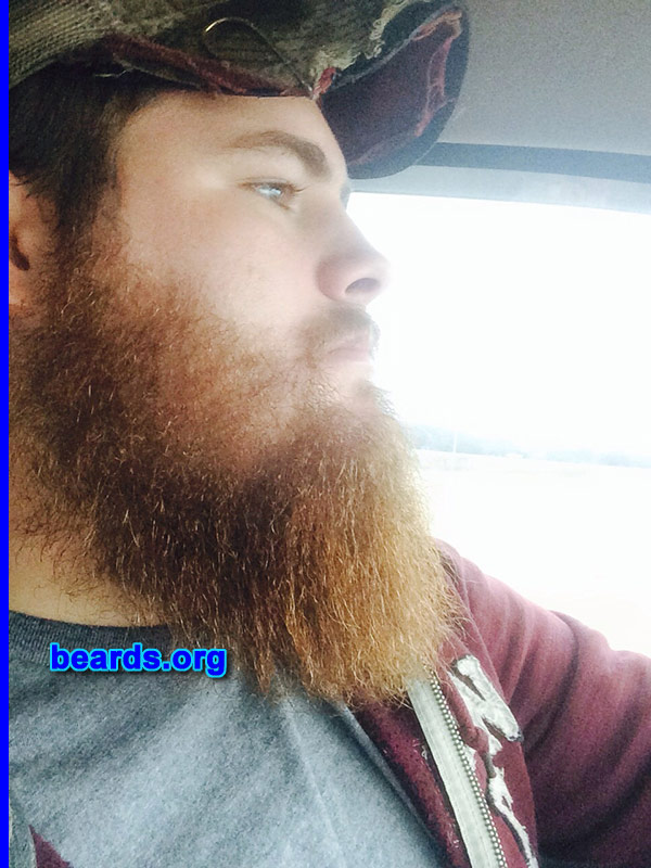 Brandon B.
Bearded since: 2013. I am an experimental beard grower.

Comments:
Why did I grow my beard? I tried once for five months and it was really nice not having to shave.  So I tried again, now sitting at almost seven months and goin for a yeard!

How do I feel about my beard? I feel that it is thin and hard to manage.  At this point it's more to take care of than shaving but the compliments keep me happy enough to not shave, other than trim my mustache. I do hate all the hair I lose everyday when brushing to keep it straight, which is why I think it's thinned out.
Keywords: full_beard