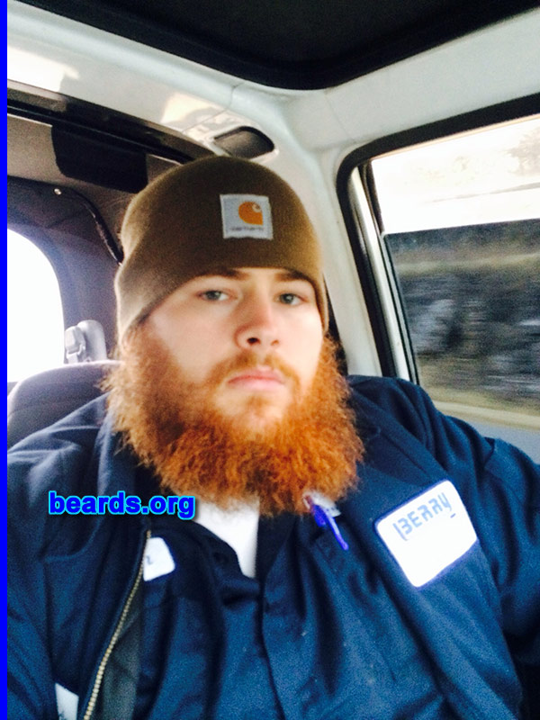 Brandon B.
Bearded since: 2013. I am an experimental beard grower.

Comments:
Why did I grow my beard? I tried once for five months and it was really nice not having to shave.  So I tried again, now sitting at almost seven months and goin for a yeard!

How do I feel about my beard? I feel that it is thin and hard to manage.  At this point it's more to take care of than shaving but the compliments keep me happy enough to not shave, other than trim my mustache. I do hate all the hair I lose everyday when brushing to keep it straight, which is why I think it's thinned out.
Keywords: full_beard