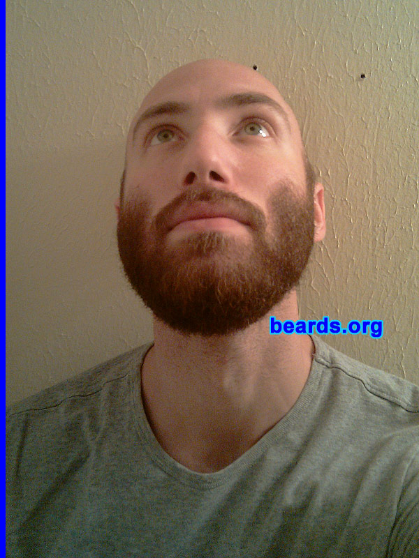 B.H.
B.H.
Bearded since: 2010. I am a dedicated, permanent beard grower.

Comments:
I grew a beard simply because I had grown almost everything else since I was eighteen. It was predestined actually. I have extremely sensitive skin; terrible breakouts and razor burn if a razor even touched my face, bad for days upon end. I have had to use an electric razor ever since I discovered this. I became lazier as time went on and kept going longer without trimming my facial hair. Eventually it had been two weeks (oops!) and one of my colleagues said I looked great with a beard. I thought, might as well try. So I did. I kept it for six weeks and liked it well enough, nothing amazing. I shaved it off due to boredom, yet soon realized I missed it! I felt different suddenly, like I was missing something, my beard! I soon came to realize it was meant to be. I needed a beard again. I began growing it eight weeks ago and grow even more in love with it daily. I am certainly a dedicated beard man now.

How do I feel about my beard? I feel like my beard is supposed to be there. I adore it and love taking care of it. Since I can't have hair on my head, it is really great to have it on my face. One of the highlights of my year, discovering this fact. I plan on growing my beard fuller and longer. I will see where it goes from there.

UPDATE: After having to shave for a project, I started growing the beard again.  This photo is at day forty-six of the new growth.
Keywords: full_beard