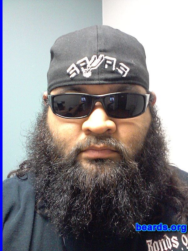Joshua L.
Bearded since: 2002. I am an occasional or seasonal beard grower.

Comments:
Why did I grow my beard? I'm twenty-eight years old. I have not had a clean shaven face since I was seventeen. My facial hair has changed from goatee to chin strap to full beard. Either way, I always end up choosing a full beard or something close to it. I've been growing my beard with only a few minor trims since October 2012. No matter what ,the beard always goes noticed.

How do I feel about my beard? I'm trying to get close to a year with having my beard without cutting it off. I'm happy with the results and I am constantly trying to take care of it. I love my beard. Plus, plenty of females stop me to touch my beard.  So that's awesome as well.
Keywords: full_beard