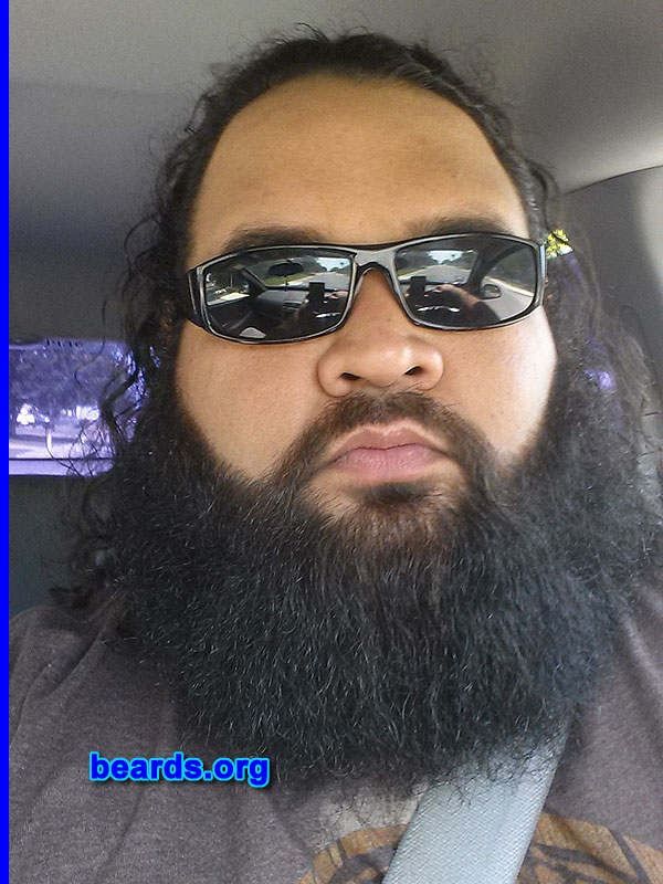 Joshua L.
Bearded since: 2002. I am an occasional or seasonal beard grower.

Comments:
Why did I grow my beard? I'm twenty-eight years old. I have not had a clean shaven face since I was seventeen. My facial hair has changed from goatee to chin strap to full beard. Either way, I always end up choosing a full beard or something close to it. I've been growing my beard with only a few minor trims since October 2012. No matter what ,the beard always goes noticed.

How do I feel about my beard? I'm trying to get close to a year with having my beard without cutting it off. I'm happy with the results and I am constantly trying to take care of it. I love my beard. Plus, plenty of females stop me to touch my beard.  So that's awesome as well.
Keywords: full_beard
