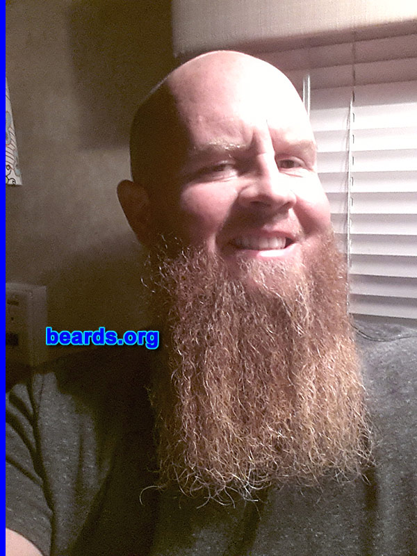 Joshua B.
Bearded since: 2009. I am a dedicated, permanent beard grower.

Comments:
Why did I grow my beard? I have no chin. Then when my beard got long, everybody stared at me and talked to me about it and complimented me.  So I fell in love with the look and idea.  Now I'm in like Flynn until the end.

How do I feel about my beard? It's the deal, orange peel.
Keywords: chin_curtain