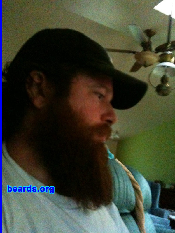 Max H.
Bearded since: 1991 off and on, 2009 this time around.  I am a dedicated, permanent beard grower (off and on in the past because of jobs, full time now).

Comments:
I started growing my current beard the day my youngest daughter was born.  I wore many variations of the goatee in high school and college because I could grow it well and it stood out.  Since school I have worn a full beard when jobs permitted.  My father had a full beard for some time when I was young, and an important family friend wore a long full beard all the time I can remember him from my youth.  I like the connection my beard makes to my Dad and to Bill.

How do I feel about my beard? I love having my beard.  It is longer than I have grown before and I can't wait for it to get even longer.

This photo shows my beard's growth at thirty-two weeks.
Keywords: full_beard