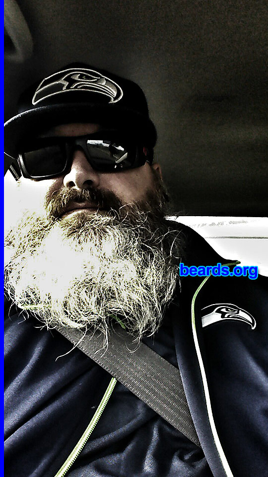 Mike
Bearded since: 2013. I am an experimental beard grower.

Comments:
Why did I grow my beard? I started growing my beard when the Seahawks lost to the Atlanta Falcons. I stated that I would not shave until the Seahawks won the Super Bowl.

How do I feel about my beard? I am attached to it.
Keywords: full_beard